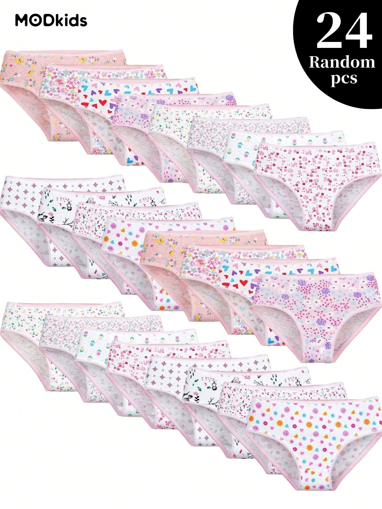 Girls Briefs, Pack Of 24, Cute Underwears For Toddlers Girls 2-3/4-5/6-7/8-10 Yrs, Pink Color Shorts, Floral & Heart Random Prints, Soft & Comfortable Perfect For Play & School