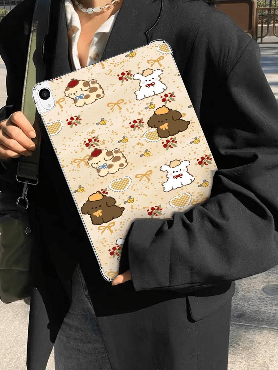 1pc Cute Dog Line Art, Bowknot, Yellow Cartoon Textured Shockproof Protective Case For Galaxy Tab A7 LITE - Multicolor - View 1