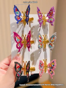 6个彩色蝴蝶结发夹，送给可爱女孩的最佳礼物，适合日常佩戴、舞蹈、走秀、表演、婚礼、派对、学校、户外活动等场合，品质精致，蝴蝶造型营造梦幻氛围，成为你造型的亮点 - 彩色 - 查看 3