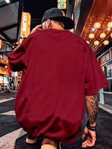 Oversized Printed Ny T-Shirt 100% Cotton Top - Bt030 - 紫紅色 - 查看 2