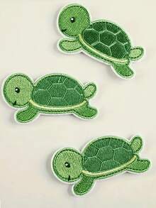 3pcs Green Turtle Iron-On Patches - Embroidered Patches For Clothing, Backpacks, Hats, Etc. - Casual Style - Made Of Polyester, Computer Embroidered, Cartoon Animal & Fruit Fabric Patches, Clothing Accessories, Decoration For Hats And Journals, Embroidery Patches - Multicolor - View 1