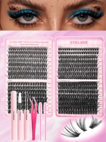 720片假睫毛套装，单簇假睫毛，D卷度，9-16毫米，DIY手工假睫毛，自然浓密卷翘，柔软厚实，可选长度：30D/40D/40D/80D/80D/100D，超轻盈，0.07毫米仿貂毛，单簇设计，适合日常佩戴、派对及各种场合，必备化妆工具 - 黑色 - 查看 16