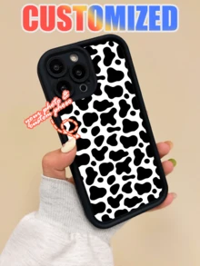 Customizable Phone Case With Black And White Cow Print Pattern, Support Personalized Design With Your Own Photos To Create A Unique Protective Phone Cover