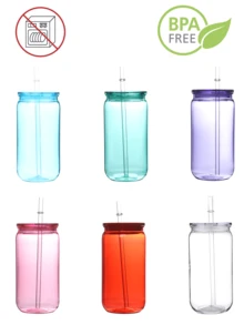 1PC/6pcs Colorful Plastic Cups With Lids And Straw PET Can Replacement For Water Bottle Shaped Cute Tumbler Drinking Plastic Cups For Party, Coffee, Milk Outdoor Sippy Cup Simple