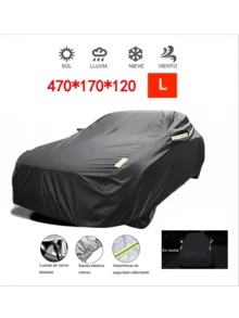 Funda universal para coche con tiras reflectantes completas para protección solar, a prueba de polvo, impermeable, protección UV y resistencia a arañazos. - Negro - Ver 6