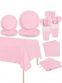 Set di posate rosa chiaro, piatti da festa da 7/9 pollici, posate, coltelli, forchette, cucchiai, tovaglioli, bicchieri di carta, regali per feste di compleanno, decorazioni per feste, adatti per forniture per feste a tema compleanno