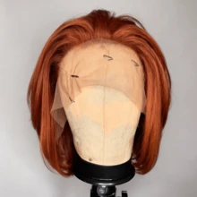 Ginger Orange Short Bob Wig Human Hair 250 Density 13x4 HD Straight Lace Front Wigs Human Hair Pre Plucked With Baby Hair Bone Straight Style Glueless Lace Frontal Wigs For Women Natural Looking - 薑黃色和橙色 - 查看 2