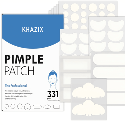 331 piezas Parches faciales grandes para el acné, parches de hidrocoloide, coberturas de marcas de acné de varias formas, luna, tira, cuadrado, rectangular, tira para la nariz - 8 tamaños disponibles
