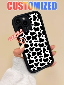 Customizable Phone Case With Black And White Cow Print Pattern, Support Personalized Design With Your Own Photos To Create A Unique Protective Phone Cover