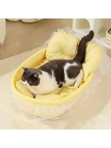 3pcs Washable Pet Bed Set, Soft Cat Bed/Dog Sofa Bed For All Seasons, Comfortable Princess Small Dog Bed Cooling Mat, Suitable For Summer & Winter, Multi-Color (Bed + Cushion + Edging)
