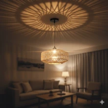 1 件波西米亚风格吊灯，E27 插座，手工编织布艺灯罩，厨房岛乡村风格悬挂装饰，天花板吊灯，农舍照明，不含灯泡 - 黑色 - 查看 5