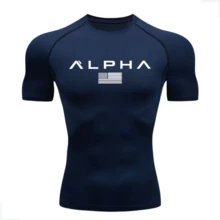 RASH GUARD SHIRT PLAIN COMPRESSION T-SHIRT SHORT SLEEVE WORKOUT GYM - Màu xanh hải quân - Xem 1