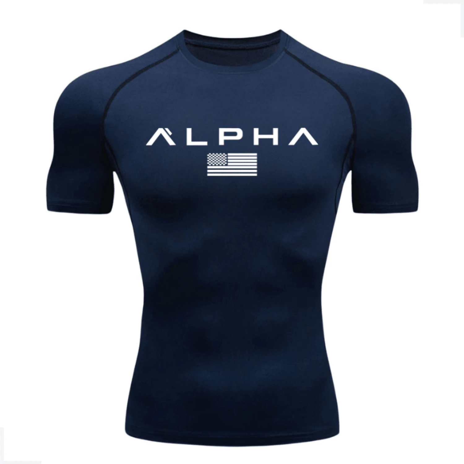 RASH GUARD SHIRT PLAIN COMPRESSION T-SHIRT SHORT SLEEVE WORKOUT GYM - Màu xanh hải quân - Xem 1