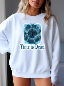 Time Is Dead Clock Sweatshirt, Gothic Frozen Time Sweater, Blue Ice Clock Crewneck, Aesthetic Winter Streetwear, Vaynora Gift Sweatshirt - 白色 - 查看 1
