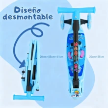 Patín Del Diablo Plegable para Niños | 3 Ruedas + Luz en Llantas + Freno Trasero, Se guridad Garantizada | Patinete para Niñas y Niños, Juguete Ideal para Día del Niño, Un regalo de Navidad y también para el cumpleaños del niño - Azul - Ver 3