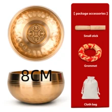 手工铜制颂钵套装 - 正宗金色锤纹设计，包含木槌和亚麻布袋，是瑜伽、冥想、正念练习、脉轮平衡和声音疗愈的理想之选，专业的冥想配件，适用于声音疗法和精神健康。 - 彩色 - 查看 14
