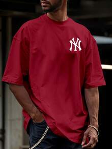 Oversized Printed Ny T-Shirt 100% Cotton Top - Bt030 - 紫紅色 - 查看 3