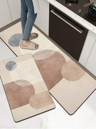 [热卖!!!] 1 件软橡胶厨房垫，3.5 毫米厚厨房地毯，暖色简约风格厨房吸水垫大地毯，可自行裁剪以适合厨房尺寸，表面织物材质，中间海绵层，底部橡胶层，适用于厨房地毯、厨房装饰、婚礼装饰、家居装饰、浴室垫、入口垫、洗衣房垫、走廊地毯、客厅垫等。