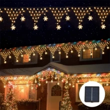 1PC Outdoor Snowflake Triangle Mesh Light String, 100LED, Outdoor Garden Decoration Ambient Light, Icicle Curtain Waterfall Light, Solar Mesh Light LED Starry Atmosphere Light, Outdoor Decoration Icicle Light Star Fish Net Eaves Rainbow Light, Solar Power Supply, 8 Modes, Suitable For Roof, Eaves, Windows, Balconies, Pavilions, Gardens, Party Decoration Lights (500mAh) - Solar - View 2