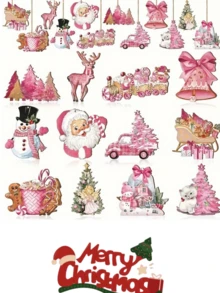 12pcs - Pink Pendant Vintage Wooden Decoration Rural Farmhouse Pendant, Christmas Pendant Gift