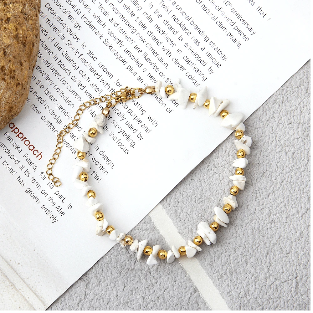 1pc Bohemian Women's Natural Stone Anklet - Asymmetrical Natural Stone Beads, Suitable For Beach, Party And Gifts, Beach Accessories, Gift For Women