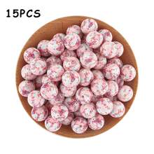 15pcs, Silicone Beads (15mm Printed Silicone Beads), Suitable For DIY Handmade Bead Pens, Keychain Pendants, Etc - Multicolor - View 19