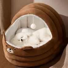 [Soft Plush Texture] Comfortable Pink Plush Cat Bed Suitable For Indoor Cats - Modern Style, Non-Assembled, Removable And Washable Cushioned Soft Cat House With Cute Rabbit Ears And Playful Hanging Balls, Cat Bed - Multicolor - View 12