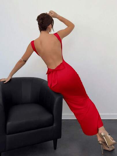 ‌Ropa de Fiesta Roja Elegante para Mujer, Vestido Largo de Tirantes, Cuello Cuadrado, Cintura Alta, Cuerpo Ajustado, Fiesta de Noche, Fiesta de Graduación, Fiesta de Cumpleaños‌