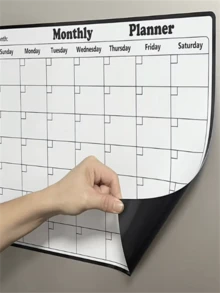 1 szt. magnetyczna tablica suchościeralna z 4 markerami, tablica magnetyczna na lodówkę z układem kalendarza tygodniowego i miesięcznego, idealna do organizacji domu lub kuchni, zawiera kalendarz - Czarne i Białe - Zobacz 3