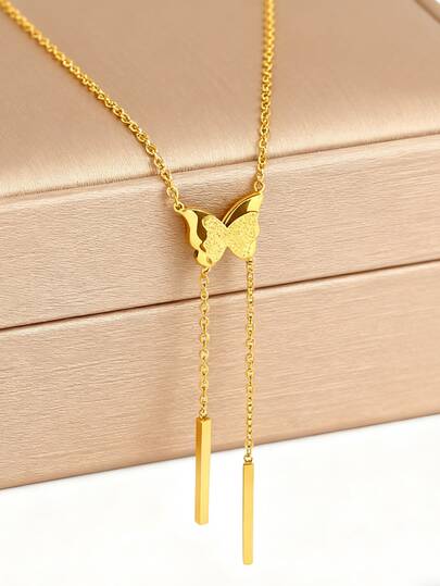 VceTd 1 件优雅的不锈钢 Y 型项链，蝴蝶设计，适合女性日常通勤或约会，也是送给爱人的好礼物