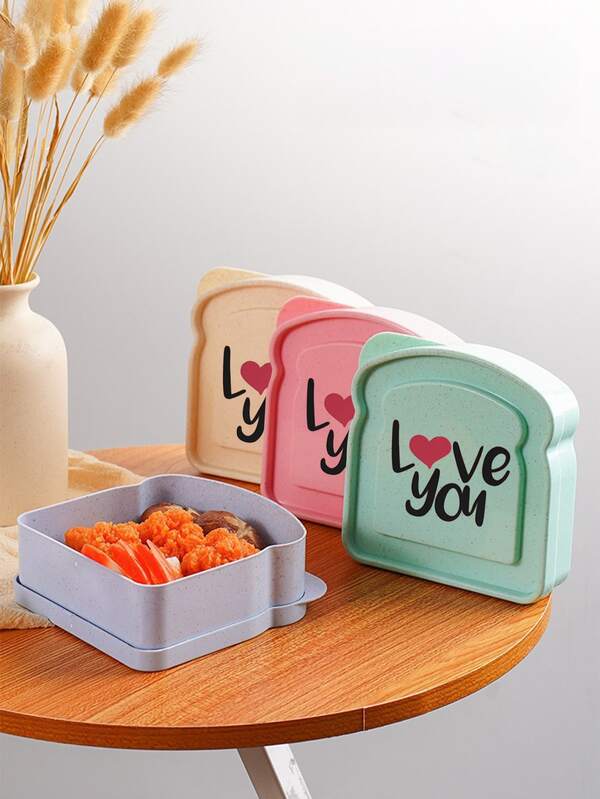 1pc Portable Bamboo Fiber Lunch Box With "Heart-Shaped Sticker Logo, Suitable For Holding Bread, Sandwiches Or Toast, Large-Capacity Bento Box, Toast-Shaped Sandwich Container, Reusable Lunch Box With Flip-Top Lid, Ideal For Picnics, Outdoor Activities And Daily Kitchen Use, Also Can Be Used As A Christmas Gift Or Valentine's Day Gift.