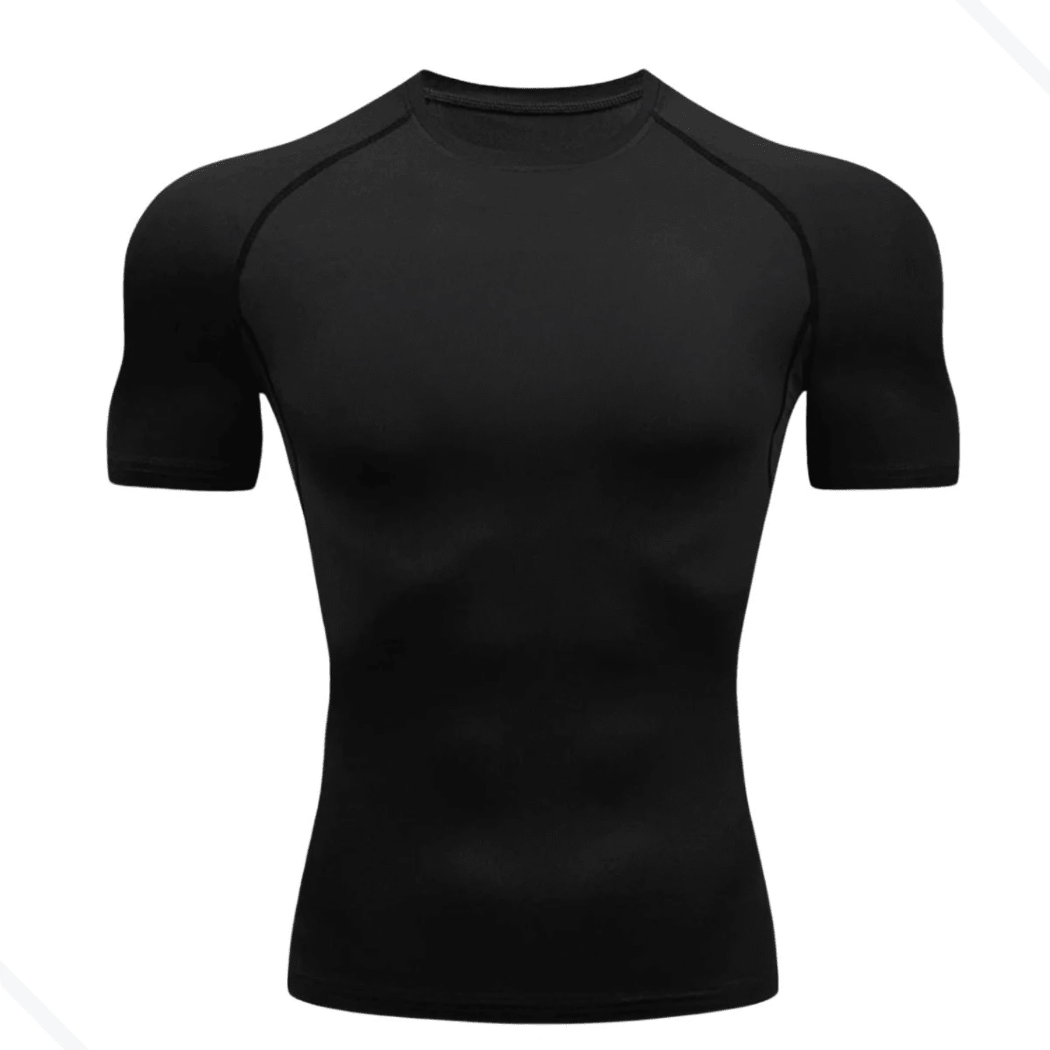 RASH GUARD SHIRT PLAIN COMPRESSION T-SHIRT SHORT SLEEVE WORKOUT GYM - Black - View 1