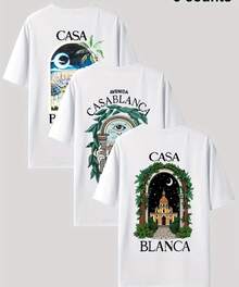 Casa Blanca Streetwear 3-Piece Set, 100% Cotton Round Neck, Casual Basic, Printed Front And Back - 3個白人 - 查看 1