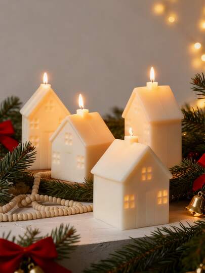 3D欧式城堡硅胶模具，圣诞小屋硅胶模具，圣诞蜡烛模具，适用于家居派对房间桌面装饰，环氧树脂浇铸DIY香薰蜡烛，蜡烛礼品装饰，圣诞蜡烛制作工艺用品，冬季礼物，闺蜜礼物，女士礼物