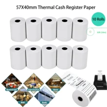 5 piezas/10 piezas Papel térmico para caja registradora de 57*40 sin tubo central, ideal para impresión de pedidos en oficinas, restaurantes, hoteles, supermercados y grandes centros comerciales