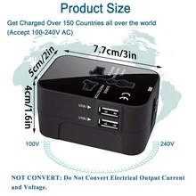 1 个通用旅行适配器，带 2 个 USB 端口，适用于 150 多个国家/地区，一体式壁式充电器，双 USB 端口，110V-240V 输入，适用于电脑配件的电源适配器，美国/欧盟/英国/澳大利亚插头，电涌保护，非常适合商务旅行、旅行、手机、电脑、平板电脑、笔记本电脑 - 查看 13