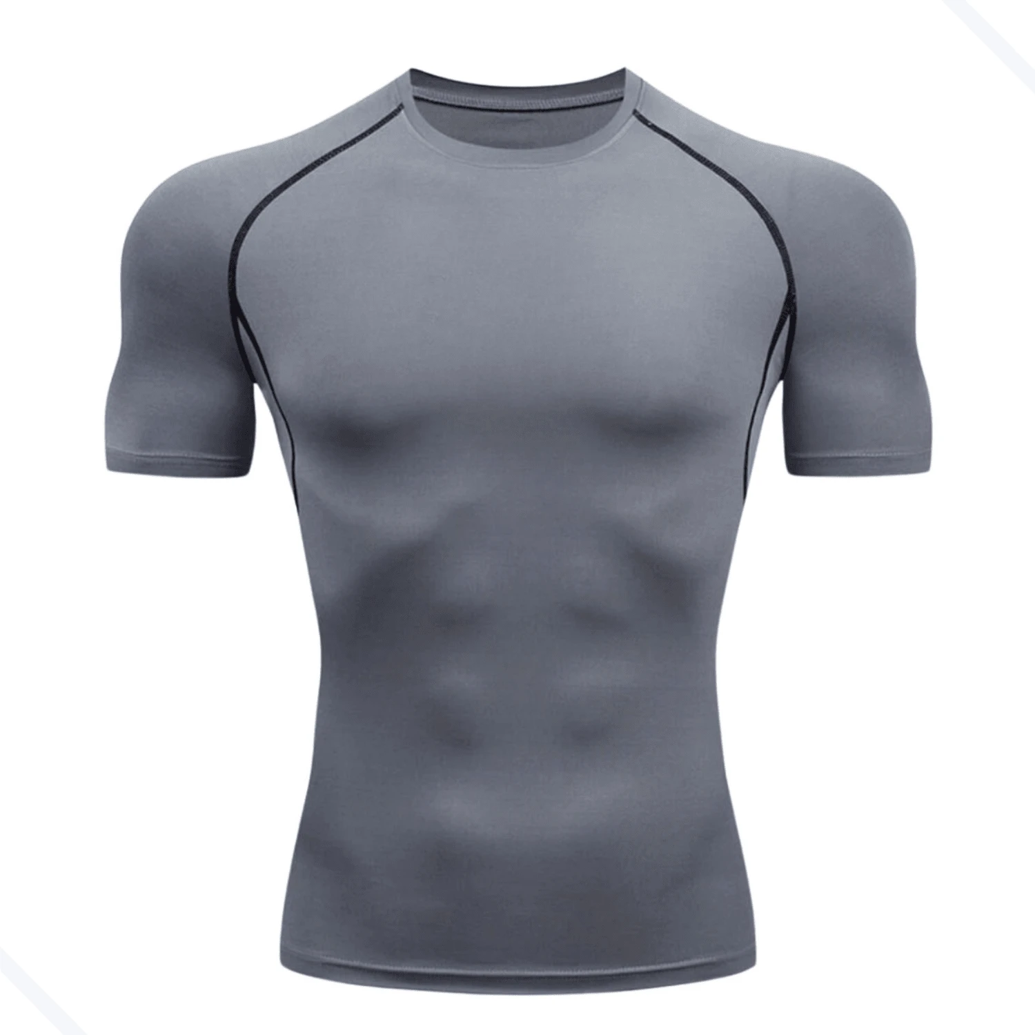 RASH GUARD SHIRT PLAIN COMPRESSION T-SHIRT SHORT SLEEVE WORKOUT GYM - Grey - View 1