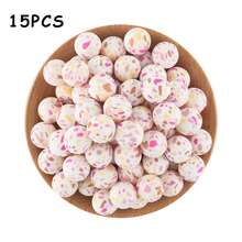 15pcs, Silicone Beads (15mm Printed Silicone Beads), Suitable For DIY Handmade Bead Pens, Keychain Pendants, Etc - Multicolor - View 14