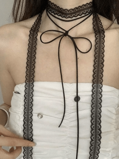 Women White Lace Layered Ribbon Design