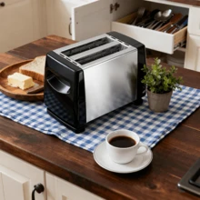Toaster de acero inoxidable negro de 2 rebanadas con función de hacer sandwiches y congelador - Material duradero de PP, fácil de limpiar, perfecto para desayuno en casa, fabricante de sandwiches - Tipo de Enchufe A USA (110-127V) - Ver 2