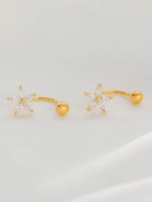 1 Pair Fashionable Versatile Wedding Bride Five-Pointed Star & Flower Earrings