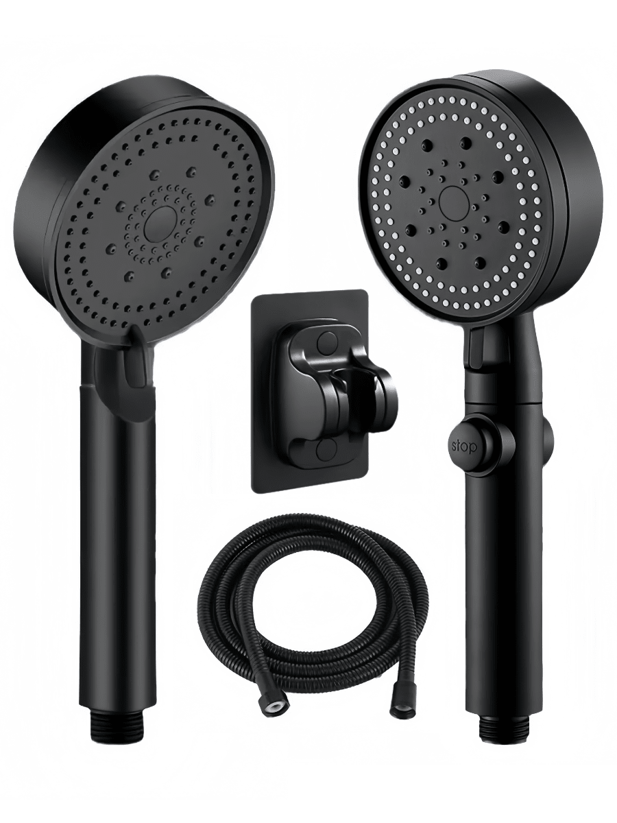 5-Mode Handheld Shower Head - Anti-Clog Nozzles, RV Shower Head With Hose, High Pressure Shower Head With Handheld On Off Switch, Built-In Power Wash To Clean Tub, Tile & Pets, Extra Long 6 Ft. Stainless Steel Hose, Wall & Overhead Brackets