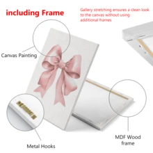 3件套粉色蝴蝶结与书本帆布墙画 - 现代印花装饰画，适用于客厅、卧室、办公室 - 家居艺术，完美的房间装饰 - 帆布材质（带框） - 彩色 - 查看 9