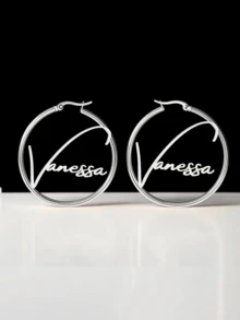 Custom Name Sliver Earrings, Custom Hoop Earrings, Personalized Name Earrings, Name Hoop Earrings, Initial Name Earrings, Custom Woman Jewelry Gift - Silver-style2 - View 5