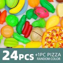 24 件/套随机游戏时间厨房玩具套装 - 教育水果蔬菜切菜游戏，适合年幼孩子，送给男孩和女孩的绝佳礼物