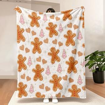 Gingerbread Christmas Throw Blanket Cute Soft Warm Lightweight Blanket For Sofa Bed Gift Decor