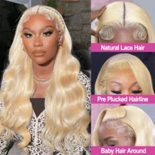 34 Inch 200%Density #613 Blonde Body Wave Lace Front Wigs Pre Plucked 13x4 HD Transparent Lace Frontal Wig #613 Blonde With Baby Hair Wig 200% Density Lace Front Wigs For Women Natural Hairline - S/613 - View 4