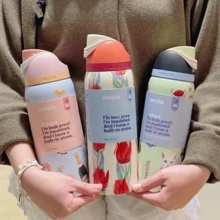 NEW Insulated Stainless Steel Water Bottle With Straw For Sports, Travel, And School Sports Water Bottle, 24oz/32oz - Cà vạt nơ màu hồng - Xem 1