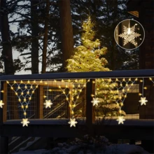 1PC Outdoor Snowflake Triangle Mesh Light String, 100LED, Outdoor Garden Decoration Ambient Light, Icicle Curtain Waterfall Light, Solar Mesh Light LED Starry Atmosphere Light, Outdoor Decoration Icicle Light Star Fish Net Eaves Rainbow Light, Solar Power Supply, 8 Modes, Suitable For Roof, Eaves, Windows, Balconies, Pavilions, Gardens, Party Decoration Lights (500mAh) - Solar - View 5