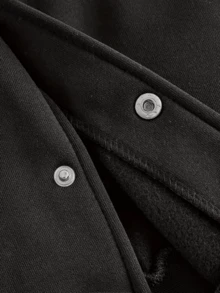 (Choose Sized Up)Unisex Casual Baseball Jacket Print With The Boondocks Anime-Inspired Design Graphic, Playful Design, Suitable For All Seasons, Street Style, Outdoor And Fashionable Men'S Wear, Color Block, Long Sleeve With Button-Up Front, Cozy Clothing, Machine Washable,For Fall Winter |School Outfit, Streetwear Fashion, Durable Material - 黑色 - 查看 6